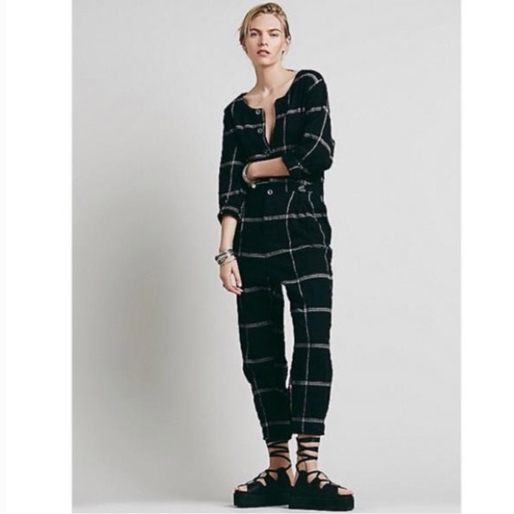 EUC Free People Black Plaid Jumpsuit